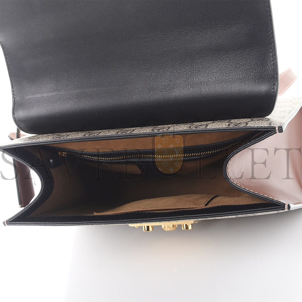 GUCCI GG SUPREME MONOGRAM CALFSKIN SMALL PADLOCK TOP HANDLE BAG BEIGE BLACK CUIR 43188  (28*19*11cm)